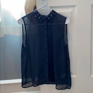 Sheer studded collar top